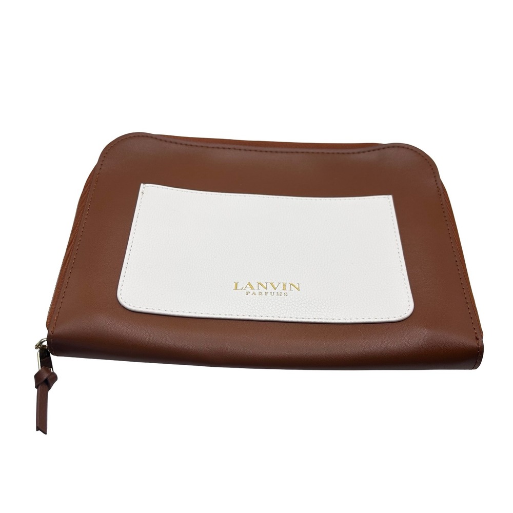 Lanvin Parfums Turkish Airlines Brown White Zip Pouch Amenity Kit Travel Case